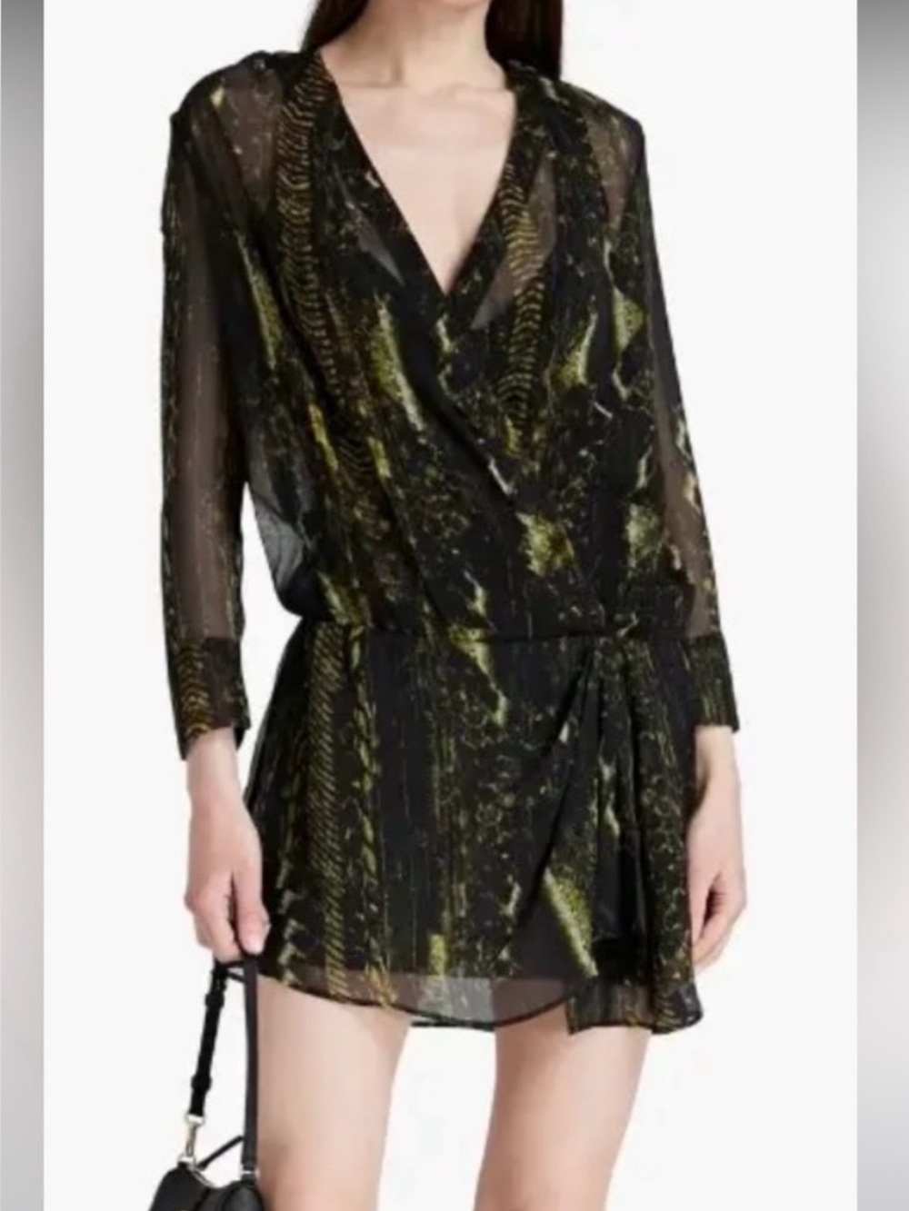 IRO Akley Paris Wrap Effect Mini Dress Semi Sheer Cover Up Sz 38 M NWT MSRP $630